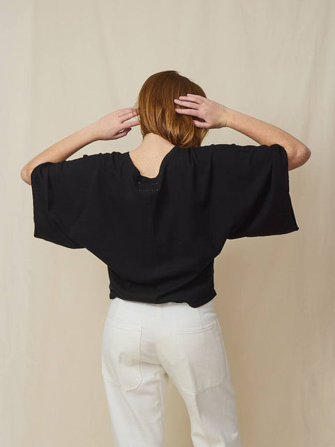 Wing Sleeve Top, Black