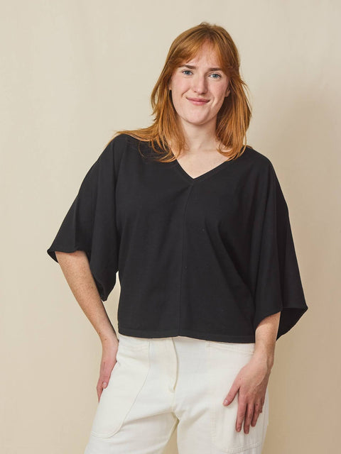 Wing Sleeve Top, Black