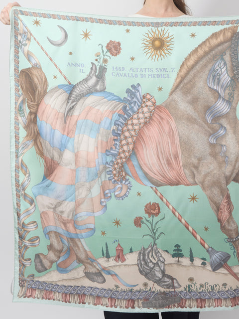 The Celestial Steed, Celadon/Salt Silk Twill 90cm x 90cm