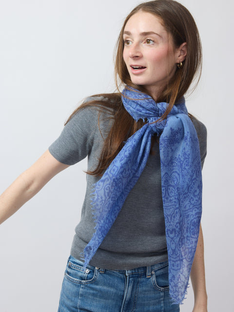 Whispery Paisley Poet, blue/blue