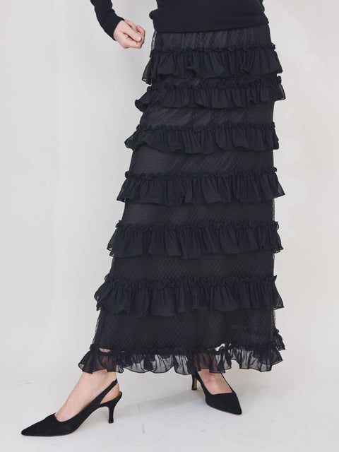 Winter Mesh Flounce Skirt, Black