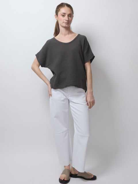 Gauze Top S/S, Charcoal