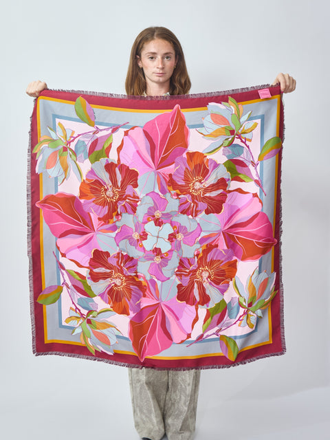 Black Poppy Reversible Silk Scarf