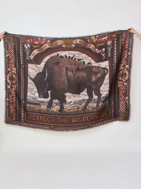Secrets of the Bison, 195cm silk rectangle, saguine