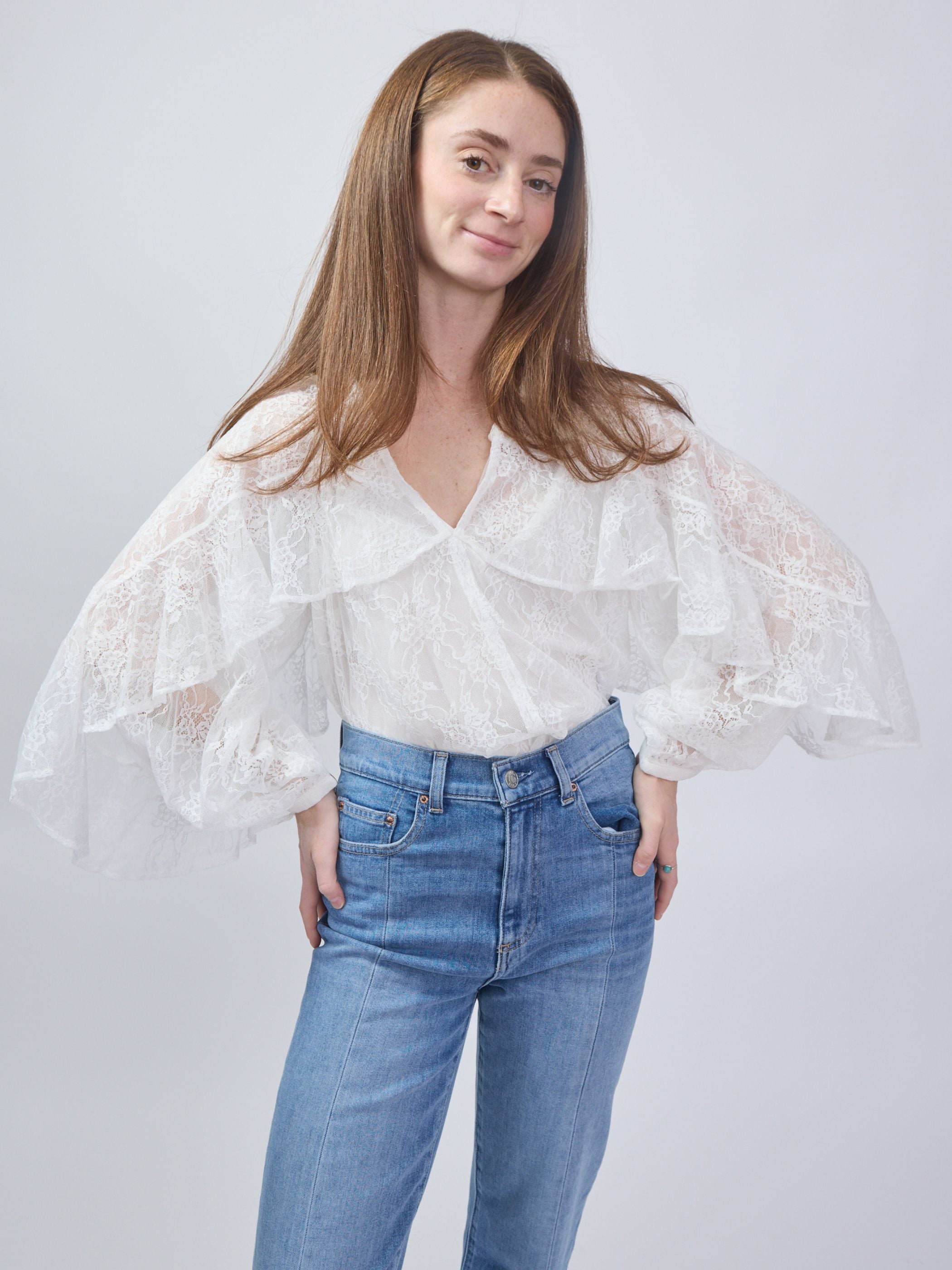 トップス Hella volume ruffle tops Hazan Ruffle Top, Cream – teaandoranges