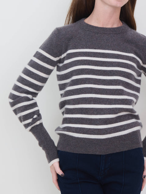 Light Striped Crew, beaver/silk