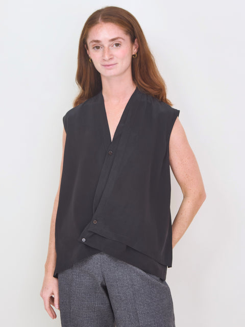 Asymmetric Silk Top, black