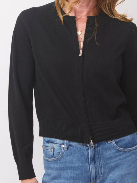 Zip Cotton Cardigan, Black