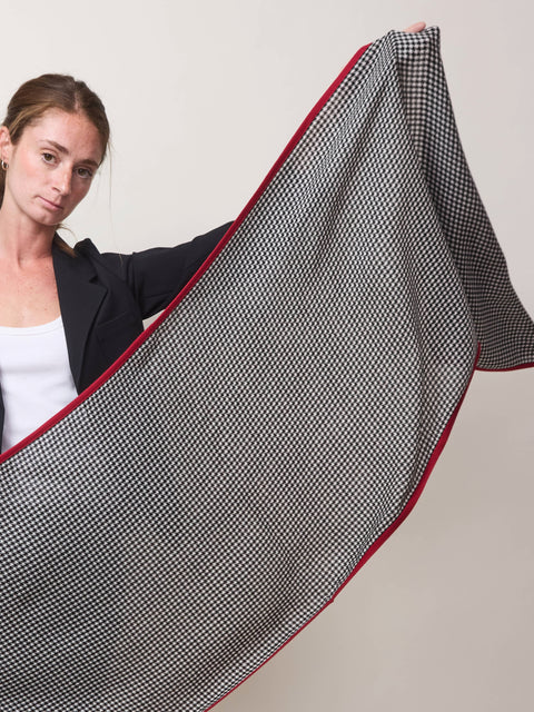 Houndstooth Selvedge Scarf, black/white/red