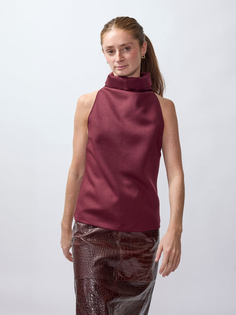 Top Weave Wool Halter, Merlot
