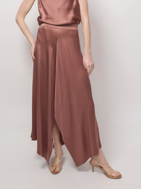 Gonna Liquid Satin Midi Asymmetrical, Blush