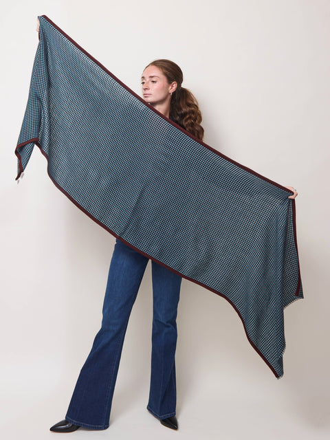 Houndstooth Selvedge Scarf,  blue/burgundy