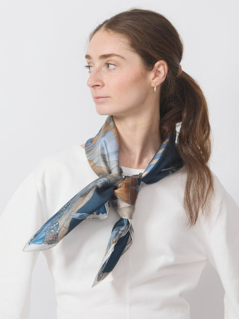 The Celestial Steed, Mercury/Moonstone Silk Twill 90cm x 90cm