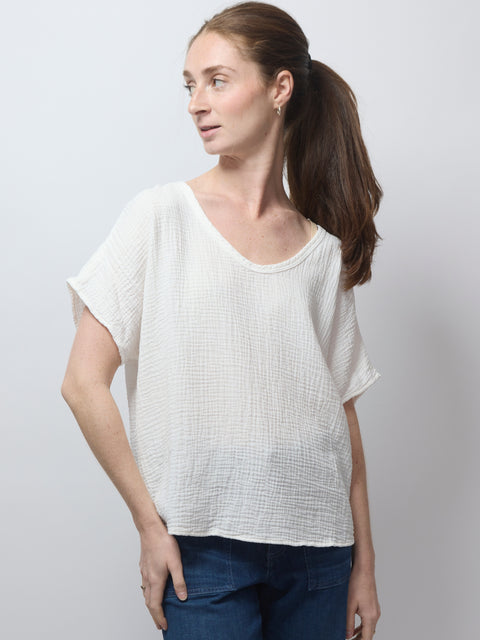 S/S Gauze Top, Salt