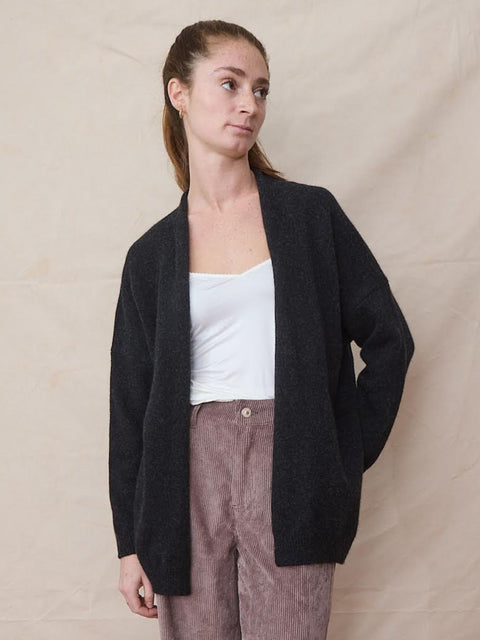 Wool Fox Cardigan, charcoal