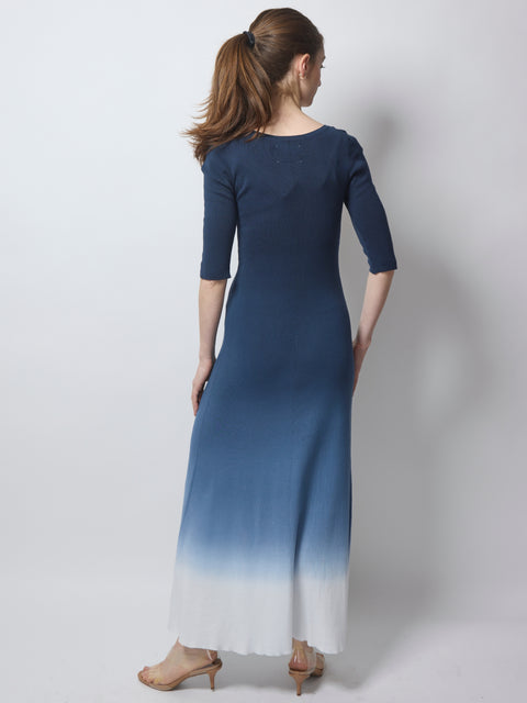 1/2 Sleeve Boatneck Dress 1x1 Ombre, Blue Carlo