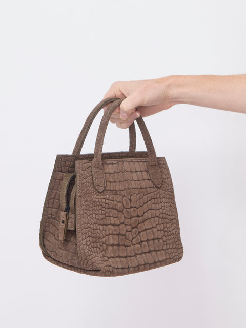 Mini Croc Embossed Daybag, Dark Taupe
