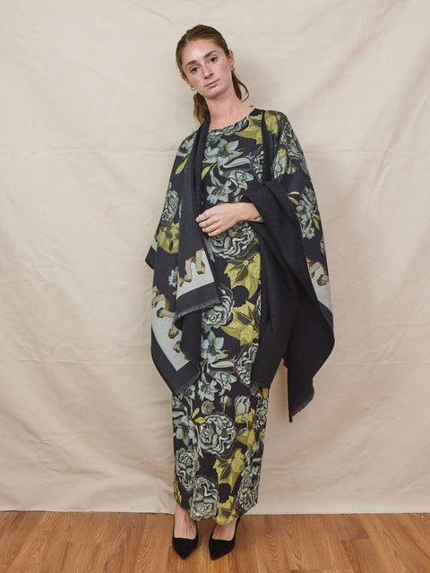 Roses & Daffodils Wool Poncho