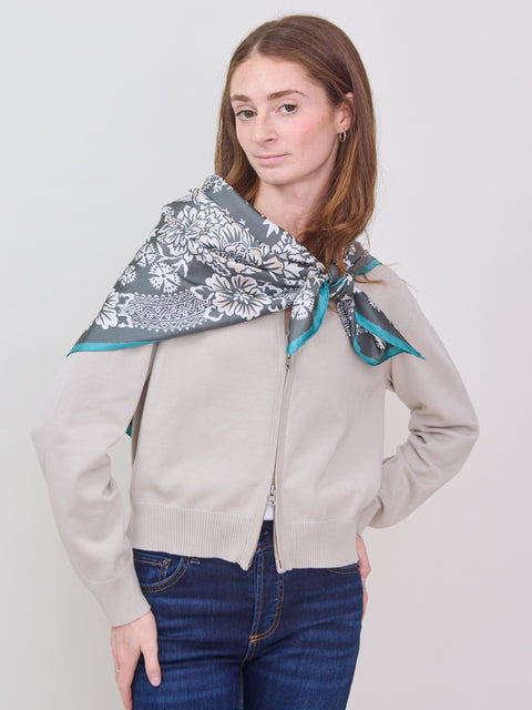 Cotton Cropped Zip Cardigan, thundra