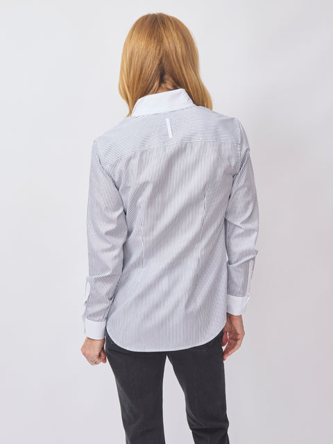 Double Collar Top, Chain Stripe w/ White