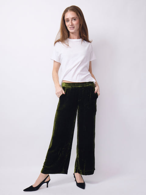 Maisie Crop Wide-Leg Pant, Green Velvet