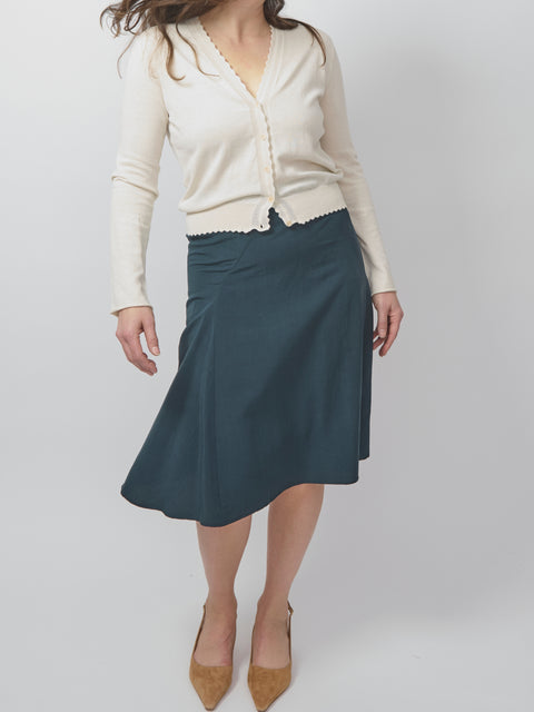 Cotton Cardigan, v-neck/scalloped edge, natural
