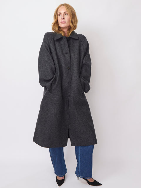 Balmacaan Cashmere Coat, Anthracite Twill