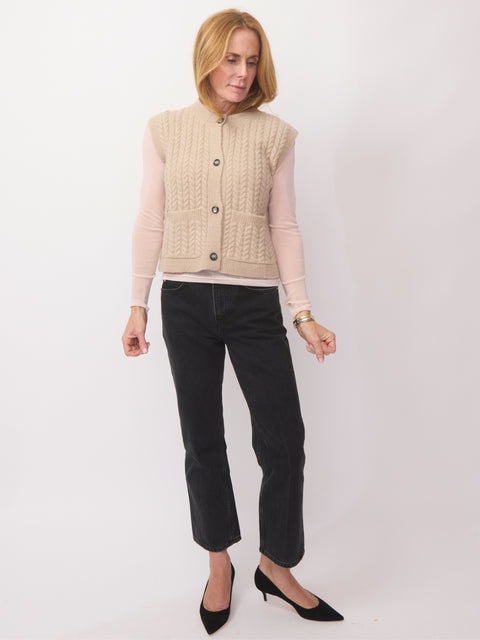 Cabled Button-Front Vest, marble