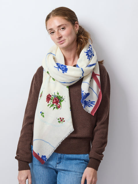 Grandmother's Kitchen Square Scarf, Off White