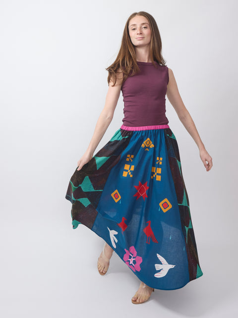 Efe Cotton Skirt, black & blue