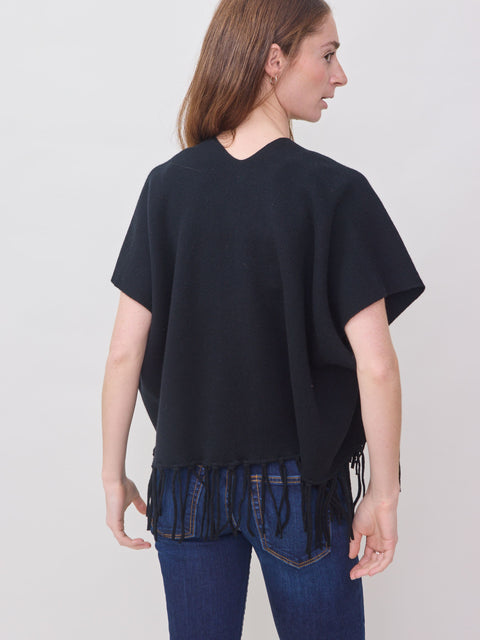 Fringed Open Vest, noir