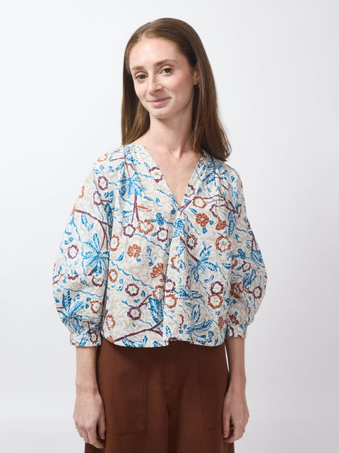 Nele Lantern Sleeve Top, Earthly Delights Batik