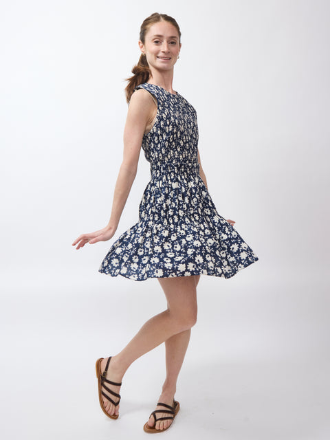Lore Smocked Mini Dress, Navy Floral