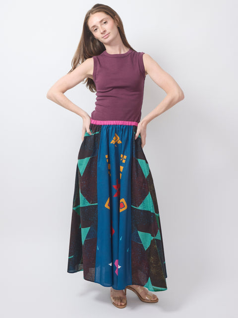 Efe Cotton Skirt, black & blue