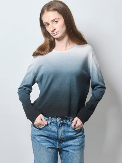 Cotton L/S Crewneck Top, Black Ombre
