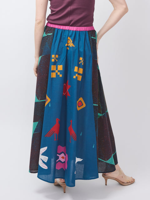 Efe Cotton Skirt, black & blue
