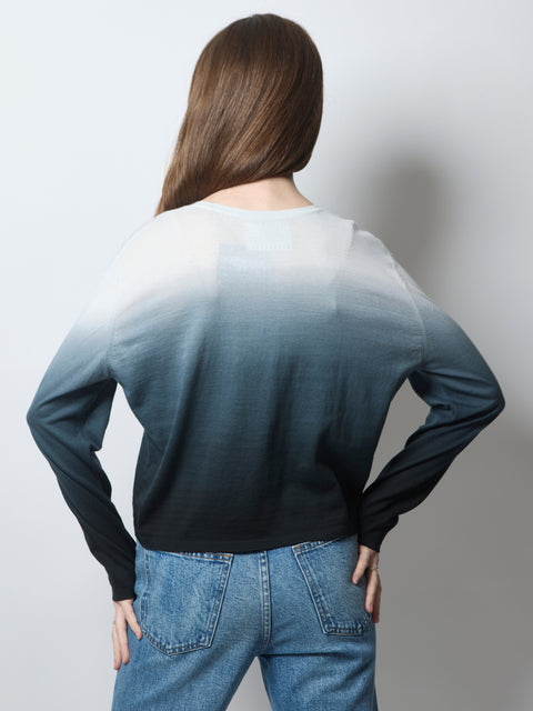 Cotton L/S Crewneck Top, Black Ombre