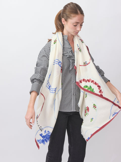 Grandmother's Kitchen Square Scarf, Off White