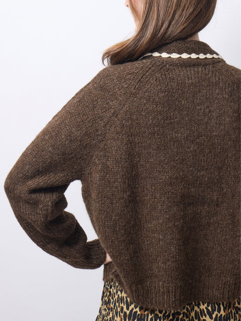Crochet Collar Cardigan, Chocolate Brown