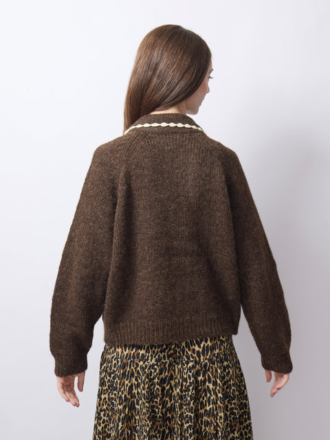 Crochet Collar Cardigan, Chocolate Brown