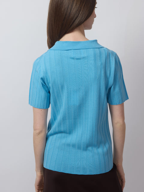 Ribbed Poloneck Sweater, Bluebell