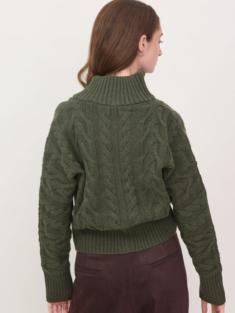 Cable Zip Cardigan, Loden