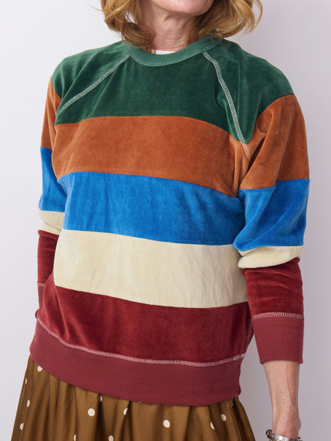Pieced Stripe Velour College Sweatshirt, Arroyo Stripe