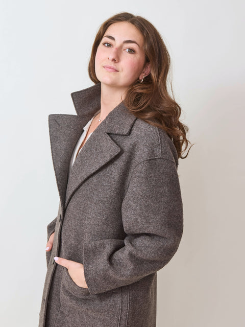 Boiled Wool Great Coat, brown grey