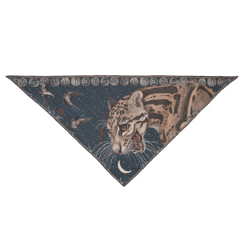 Lunar leopard, 65cm silk triangle, Champagne