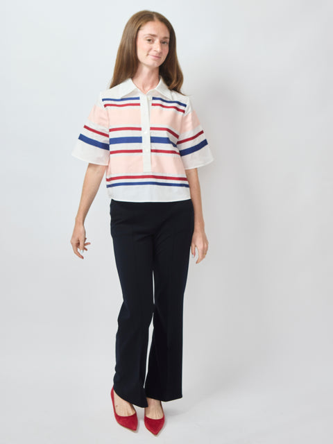 Ribbon Rugby Top, White Multi