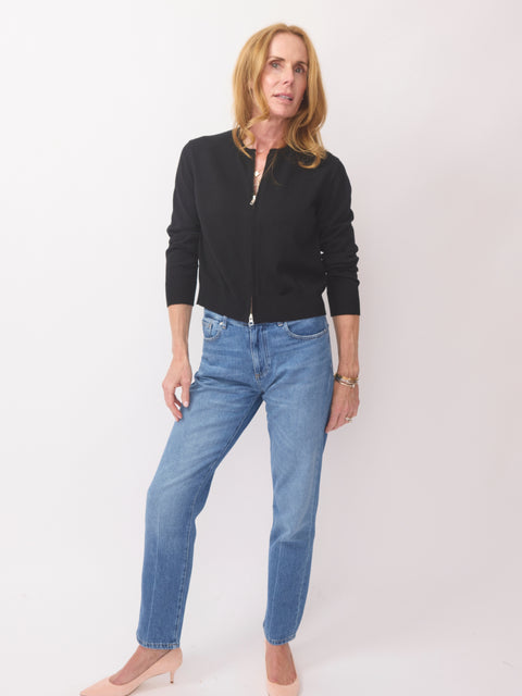 Zip Cotton Cardigan, Black