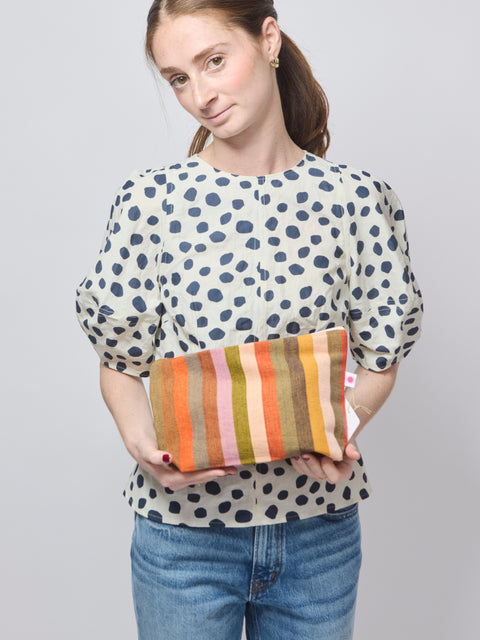 Cotton Canvas Pouch, Ochre Stripe