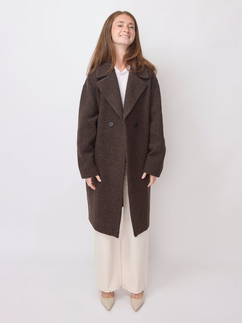 Dropped Shoulder Bouclé Coat, Dark Brown