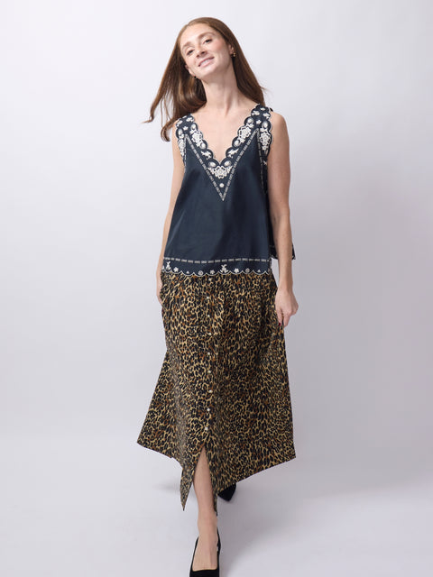 Embroidered Floral Slip Top, Black
